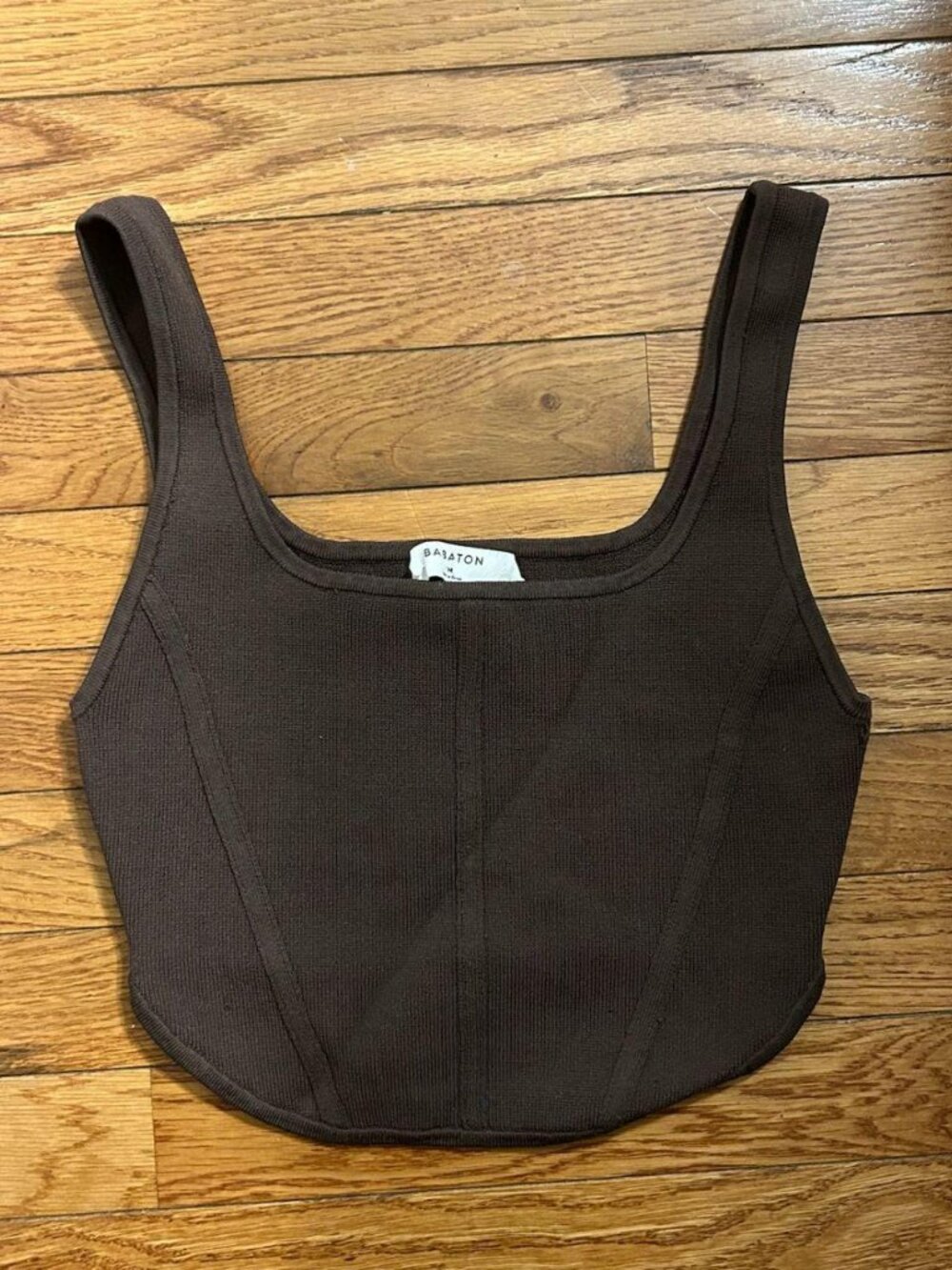 babaton aritzia brown crop ribbed top size medium